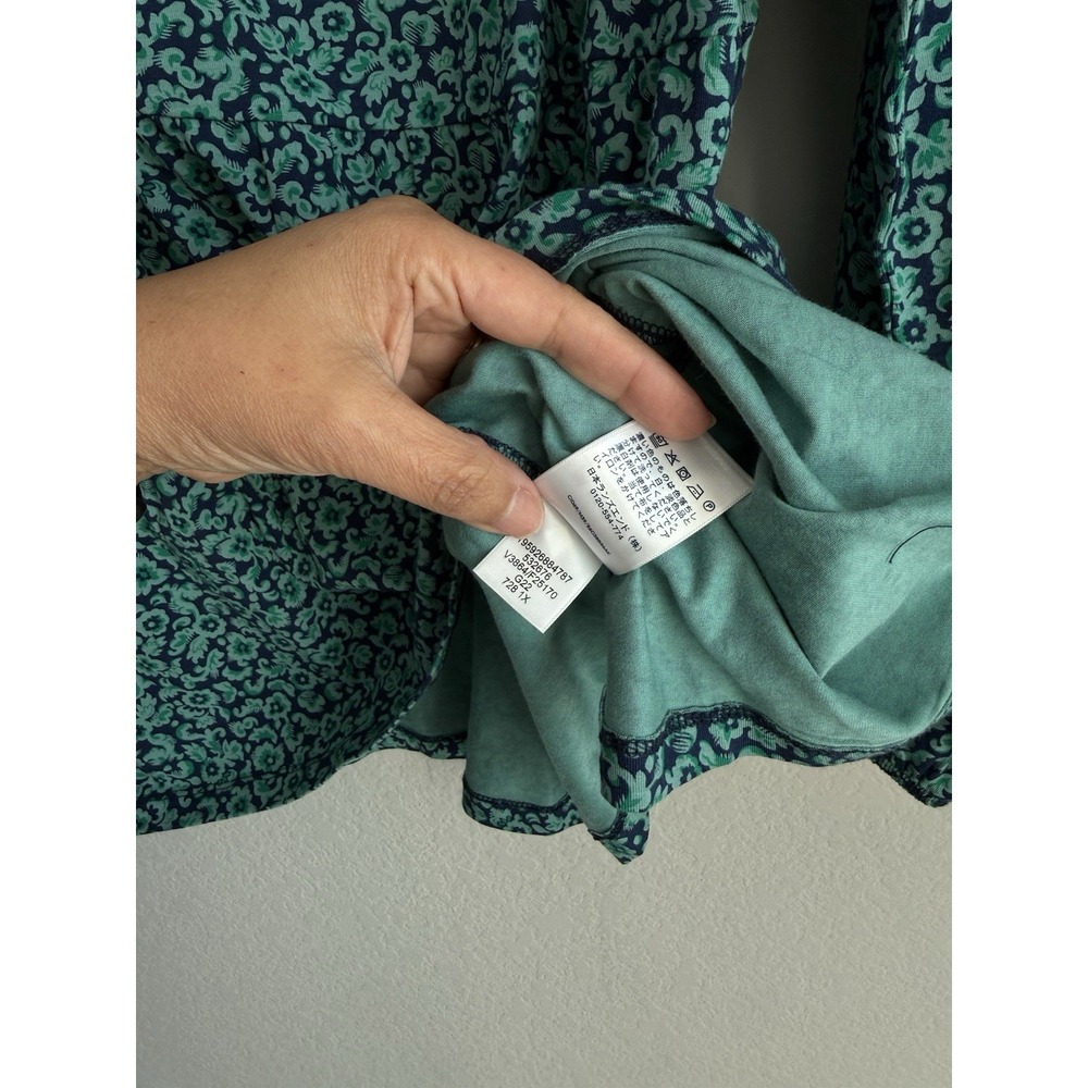 Lands End Peplum Top Womens Size 1X Teal Navy Floral Square Neck Cottagecore NEW - Picture 9 of 13